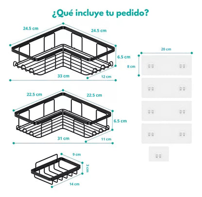 Esquinero Organizador Ducha Baño Jabonera Estante Set 3 Pzs