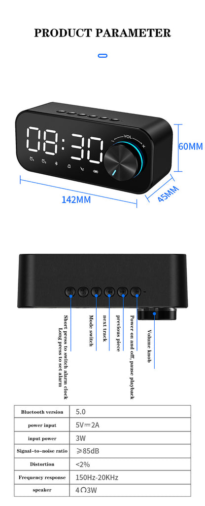 Reloj despertador Digital FM Radio inalámbrico Bluetooth espejo Negro