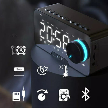 Reloj despertador Digital FM Radio inalámbrico Bluetooth espejo Negro