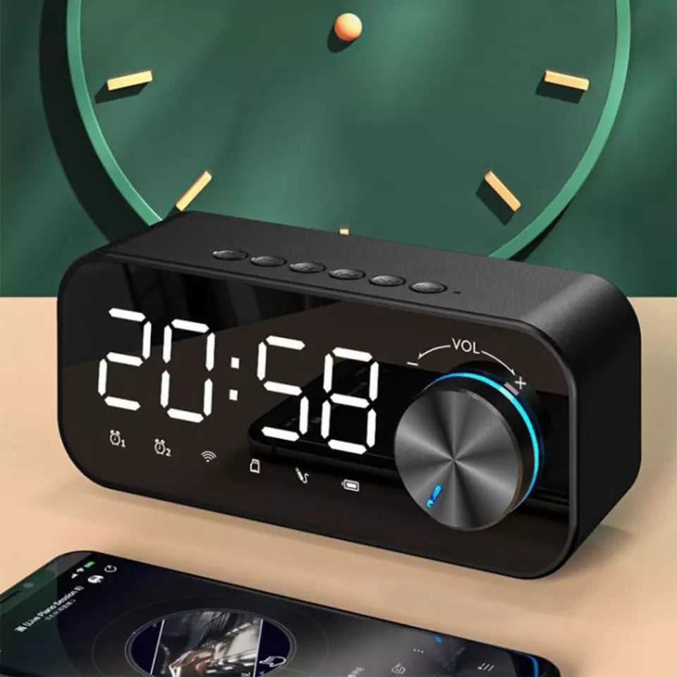 Reloj despertador Digital FM Radio inalámbrico Bluetooth espejo Negro