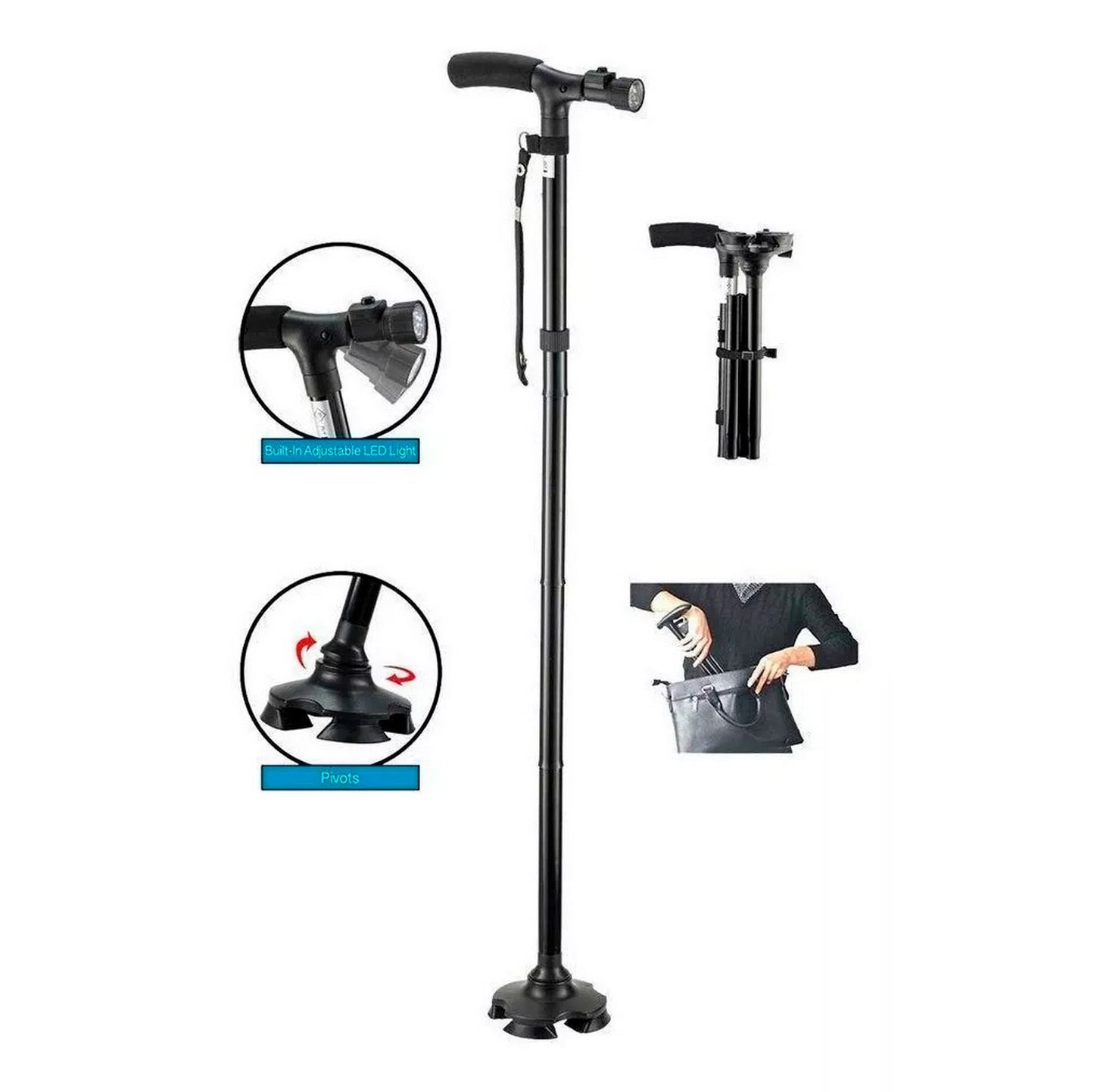 Trusty Cane Baston Ortopedico Plegable Con Linterna Luz Led